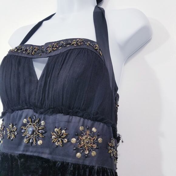 Sue Wong Nocturne Beaded Silk Velvet Halter Dress - Picture 2 of 11